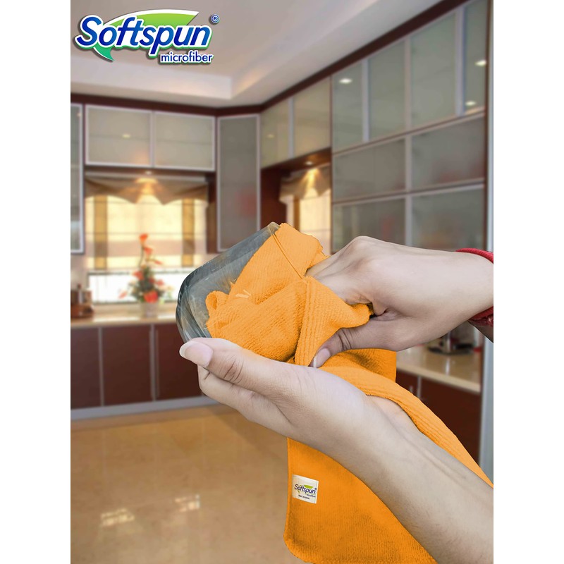 SOFTSPUN Microfiber Cleaning Cloths, 5pcs 40x60cms 340GSM Orange! Highly Absorbent