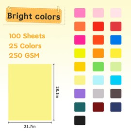 YINUOYOUJIA 100 Sheet Multicolor Cardstock 8.5 x 11" Thick Paper, 250gsm/92lb Construction Paper for Crafts,Card Making,Invitations,Printing,Drawing,Scrapbook Supplies.
