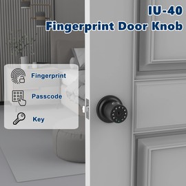 iuknob Fingerprint Door Knob with Keypad and Key, Smart Biometric Digital Lock with Voice Navigation Programming, Combination Zinc Electronic Handle for Interior Doors, Entry Gate,Bedrooms,Garage.