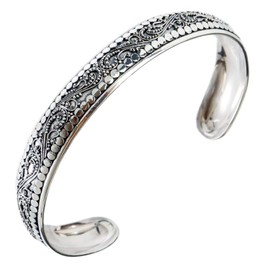 10mm Bali Ornate Handmade Sterling Silver Bangle Cuff Bracelet JD214