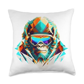 gorille, ski, aventure, montagnes,casque,lunettes, Cool Gorilla Skier Throw Pillow, 18x18, Multicolor