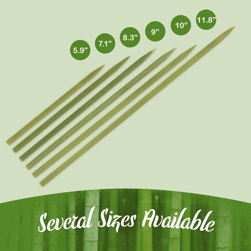 BambooMN Flat Sticks Bamboo Kebab Food Drink Skewers - 9"