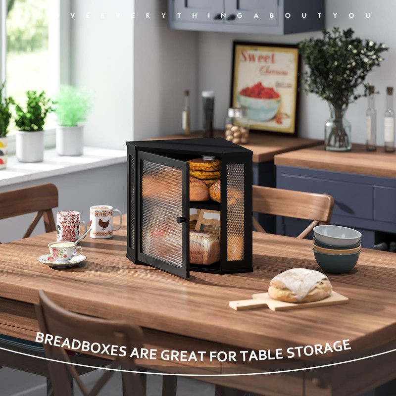 STDDRE Corner Bread Box Kitchen Countertop Extra Large Capacity Farmhouse