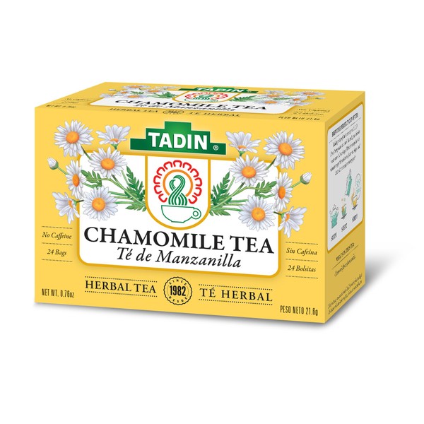 Tadin Chamomile Herbal Tea, Caffeine Free, 24 Tea Bags Per Box, Pack of 6 Boxes Total