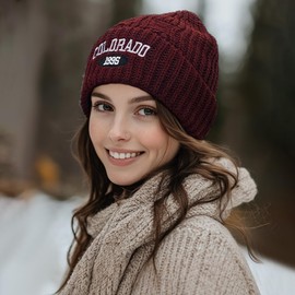 Croogo Knitted Beanie with Hole Mens Winter Hats Red Beanie for Women Fashionable Snow Ski Beanie,Red-KHWM2408