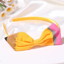 HIFANMM Back to School Headband Yellow Pencil Hair Accessories for Women Girls Big Bow Pen Hair Decoration Students Teachers Outfits Non Slip Hair Band First Day of School Decor Supplies 1 Pcs