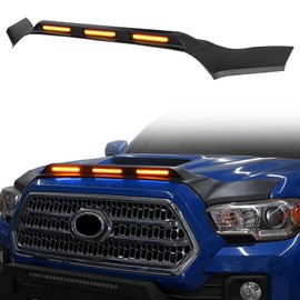 u-Box Hood Protector for Toyota Tacoma 2016-2023 | Matte Black Bug Deflector & Stone Guard | Windshield Protection with Amber LED Lights | Rain & Debris Shield | Easy Install