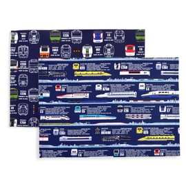 N3602012 Lunch Mat for Boys and Children, Fashionable, Cotton, Set of 2, Express & Train Set, Colorful Candy Style