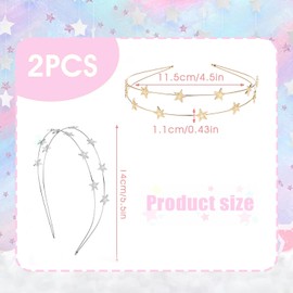 Star Headband, 2 Pieces Gold Silver Metal Star Hair Band, Glitter Hair Accessories Star Headwear, Rhinestone Hair Band Metal, Gold Chip Hair Accessories, for Women Party Girls Bride Bridesmaids