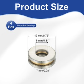 PATIKIL Thrust Ball Bearings 8x19x7 mm, 4 Pcs Chrome Steel Miniature Single Row Roller Miniature Ball Bearings for Conveyor Systems Machine Tools, Silver