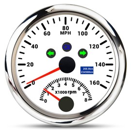 ARTILAURA GPS Speedometer 0-160MPH with Tachometer 8000 RPM Gauge 85mm 3-3/8" Boat GPS Speedometer Gauge with Antenna for Car Marine (White)