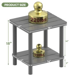 LEJANEOYE Outdoor Side Table, 2-Tier Small Outdoor Table for Patio, Adirondack Side Table for Outside or Indoor, Bamboo End Table for Pool, Porch, Weather Resistant Easy Maintenance (Dark Gray)