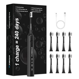 240 Days Battery Life Electric Toothbrush for Adults, 8 Replacement Brush Heads, Rechargeable Battery Toothbrush, 3 Modes, 2 Minute Timer, IPX7 Waterproof, Gift for Family