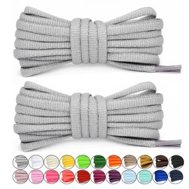 Stepace [2 Pairs Half Round Shoe Laces 1/4" Width 30"-72" Length 22 Color Oval Shoelaces Grey 54"(137 cm)