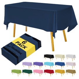 Hereisa Navy Blue 6 Pack Plastic Table Cloth 54" x 108", Disposable Tablecloths Rectangle Table Cover, Plastic Table Cloths for Parties