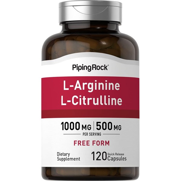 Piping Rock L-Arginine L-Citrulline Complex 1000mg | 120 Capsules | Free Form Supplement | Non-GMO, Gluten Free