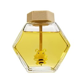 Hexagon Shape Honey Pot Jar with Dipper Heat-Resistant Glass Storage Container Honey Pot Glass Honey Jar with Dipper and Lid Cover for Home Kitchen