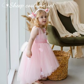 Oerphh Cute Sheep Costume Accessories, Fluffy Sheep Ears Headband with Sheep Tail Set, Party Animal Fancy Dress for Kids Cosplay Carnival Party Supply