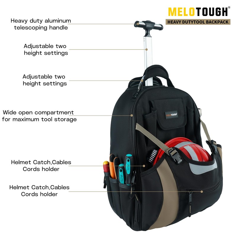 MELOTOUGH Wheeled Rolling Tool Bag Welding Backpack with Wheels for
