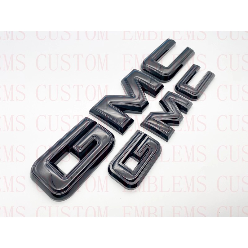Auto Front & Rear GMC Gloss Black OVERLAY Emblem Badge