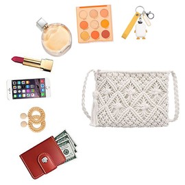 MEGAUK Shoulder Bag with Fringe Women's Shoulder Bag Fringe Bag Tassels Straw Woven Beach Bag for Women, 05850 White