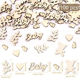 REEKNOKOL 100 Pcs Baby Shower Confetti, Wooden Table Confetti Neutral Baby Shower Decorations Boys Girls Table Confetti for Baby Shower Baby Gender Reveal Birthday Party