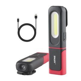 LED Work Light Rechargeable, Magnetic Flat EDC Flashlight with Rotatable Head & Stand, 350LM, 3 Modes, Hanging Hook & Pocket Clip, Waterproof for Workshop & Outdoor Use (1 Pack)