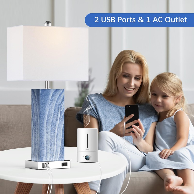 Touch Control Table Lamps with White Fabric Shade Set of
