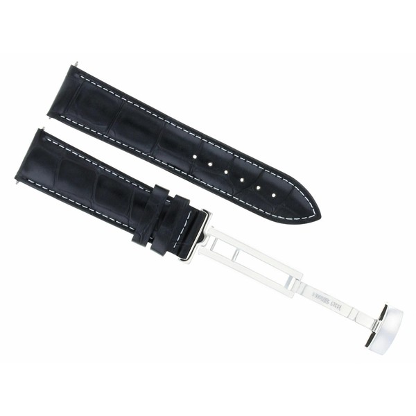 Eparts 18mm Leather Watch Band Strap With Deployment Clasp Compatible