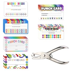 300 Pcs Reward Punch Cards, Incentive Reward Card with Hole Puncher, Reward Chart Cards Progress Punch Cards Awards Loyalty Cards for Home Classroom Motivation Supplies