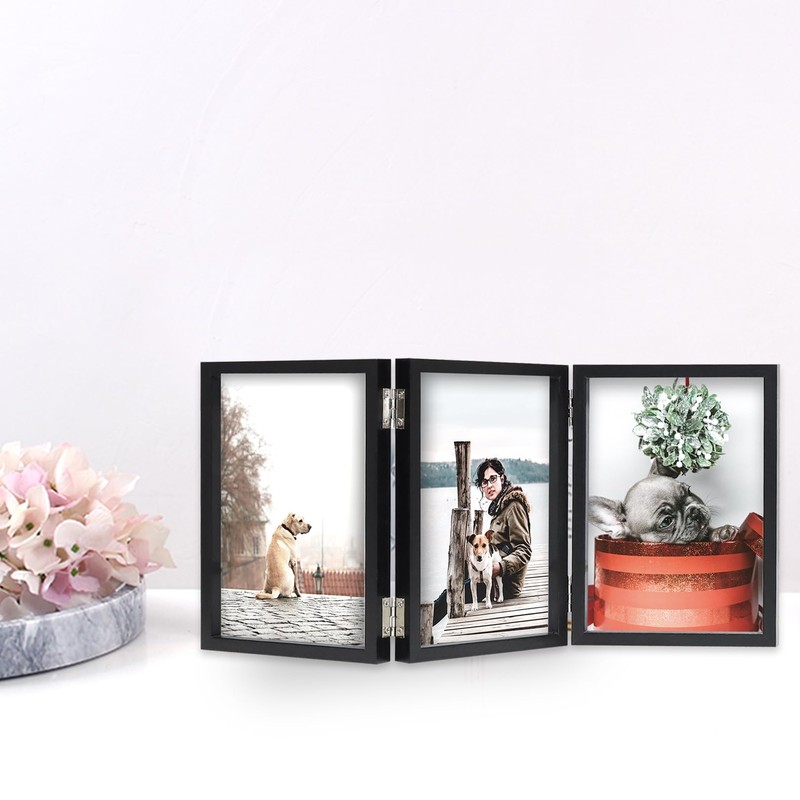 TOFOREVO 5x7 3 Picture Frame Triple Wooden Three Hinged Photo