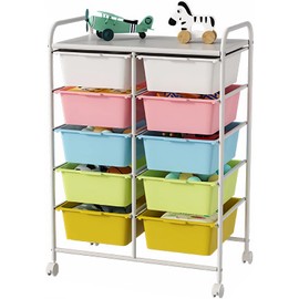 Ytaoka 10 Drawers Rolling Storage Cart, Plastic Drawer Cart with Metal Frame, Multipurpose Art Craft Cart Organizer with Wheels, Utility Cart with Drawers for Home, Office, School, Multicolor