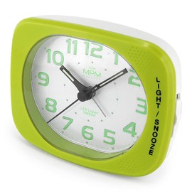 MPM Quality Design Plastic Alarm Clock, Yellow, Modern, Analogue, Ascending Alarm, Snooze, Snooze, Snooze, LED Night Light, Table Decoration for Home, Living Room, Bedroom, Office
