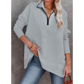 Dokotoo Womens Oversized Half Zip Pullover Sweatshirt for Women 2025 Fashion Trendy Fleece Jackets Quarter Zip Cropped Loose Sweaters Hoodies Fall Clothes Outfits Coat Tops Gray Small