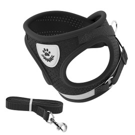 MASCRETTA Set de Correa y Arnés para Perro Chico o Gato con diseño cómodo Que no daña el Cuello y Pecho de tu Mascota. Pechera para Perro Chico con Correa de Paseo Resistente. Dog Harness (Negro, M)