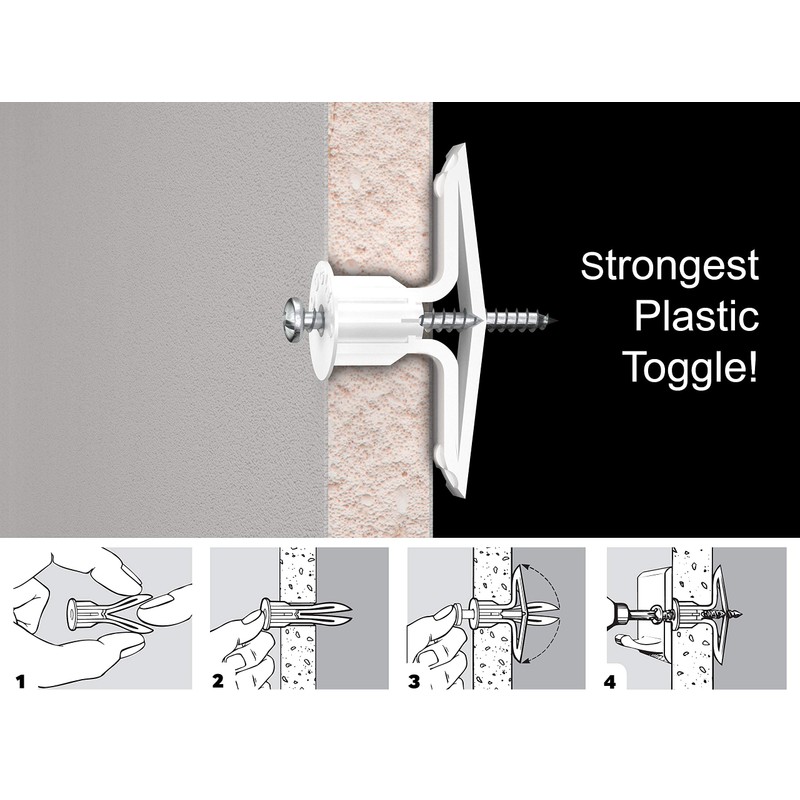 TOGGLER Toggle TB Residential Drywall Anchor, Polypropylene, Made in US,