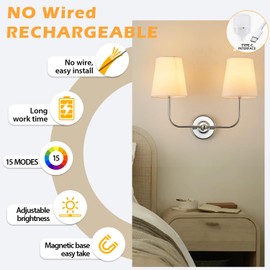 PASSICA DECOR Wireless Battery Operated Wall Sconce Set of 2, Rechargeable Dimmable LED Lights with 15 Colors, Timer, Remote Control,sconces Wall Decor for Bedroom Living Room Chrome