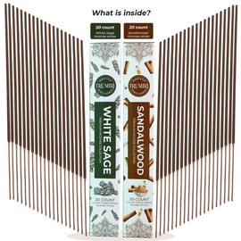 Trumiri Incense Sticks - Combo Pack of 40 Insence-Sticks - 20 White Sage + 20 Sandalwood - Insenses - Insents - Incents - Inscense - Incence - Incienso - All Natural Incense Sticks