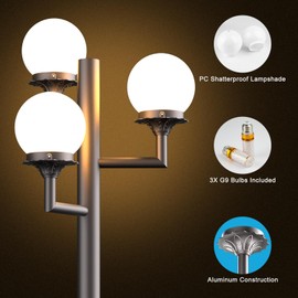 Lightdot 79" Modern Stable Outdoor Lamp Post Light 3-Head Aluminum Pole Lamp with 3000K LED Bulbs Included IP65 Waterproof Heavy-Duty Hardwired Post Light Fixtures for Garden/Yard/Driveway-Brown-06