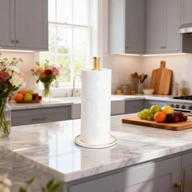 Paper Towel Holder Countertop,Kitchen Paper Towels Holder with Weighted Ceramic Base, Golden Paper Towel Holders for Standard and Large Size Rolls