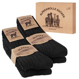 SukModen 4 Pairs Alpaca Socks Men Women Warm Wool Socks Fluffy Thermal Socks Thick Norwegian Knitted Winter Socks, 4 x Black, 43 - 46