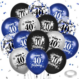 Blue 40th Birthday Balloons 24Pcs Navy Blue Black Silver Happy 40th Birthday Latex Confetti Balloons for Men Women 40 Years Old Anniversary Party Decorations Supplies 12 inches