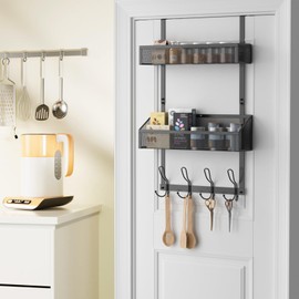 Hocookeper Over The Door Hooks Organizer, Over The Door Shower Caddy, Over The Door Towel Rack Back of Storage with 12 Hooks & 2 Mesh Baskets Door Hanger Organizer for Bathroom,Kitchen,Bedroom(Black)