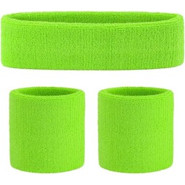 COSHAL® 1 Headband & Wrist Bands for Ladies Gym Exercise Sports Neon Sweat SET 80's Fancy Dress Accessories Neon 1 Headbands and 2 Wristbands, Sports Accessories Green