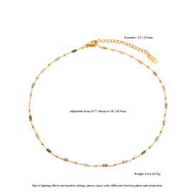 Natural Stone Green Beads Choker Necklaces for Women Trendy Dainty Cylinder Multiple Tone Gemstone Necklace Thin Gold Chain Boho 18K Gold Plated Minimalist Beach Jewelry for Teens