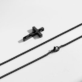 P.BLAKE Soccer Cross Necklace for Boys Men, Stainless Steel Black Pendant Chain Christian Baptism First Communion Confirmation Accessories Jewelry Gifts For Teen Boys Ages Kids（18in）