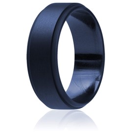 ROQ Silicone Rubber Wedding Ring for Men, Comfort Fit, Men's Wedding Band, Breathable Rubber Engagement Band, 8mm Wide 2mm Thick, Step Edge, Single, Blue, Size 14