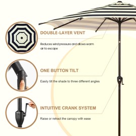 Abba Patio 9FT Lyon Outdoor Patio Umbrella Outdoor Table Umbrella with Push Button Tilt and Crank Market Umbrella 8 Sturdy Ribs UV Protection Waterproof for Garden Deck Backyard Pool, Stripe