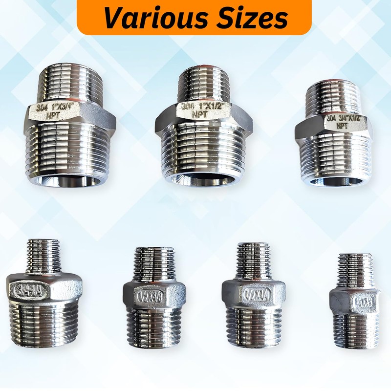 Gadoutcover 2pcs 1" NPT x 1/2" NPT Stainless Steel Nipple,