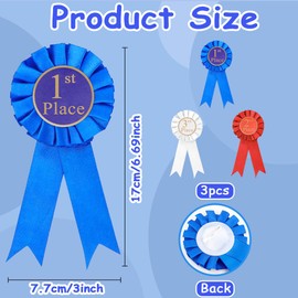 Award Ribbons 1st 2nd 3rd Place Ribbons First Place Ribbon Blue Red White Participation Ribbon Prize Badge Medals Set for Competition Sport Event Awards Honorable Mention Winner Victory (3Pcs)